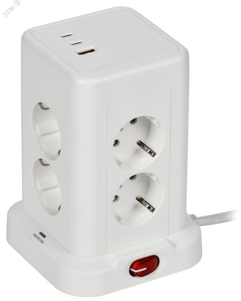 DOMINIC Удлинитель У08K 8 мест 2P+PE 1,5м 3х1,0мм2 16А/250В USB A+C 20Вт белый IEK DN-YP30-16-08-01-ZKU-K01
