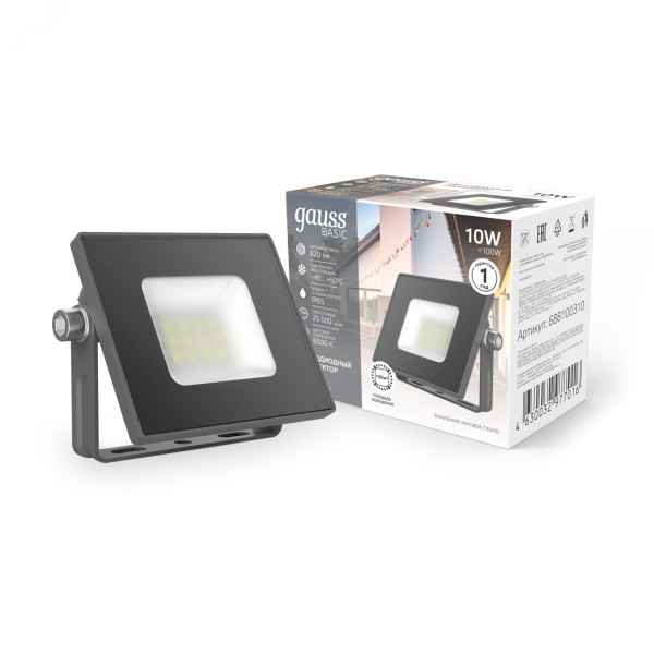 Прожектор BASIC 10W 820lm 6500K 200-240V IP65 графитовый LED 1/20 688100310