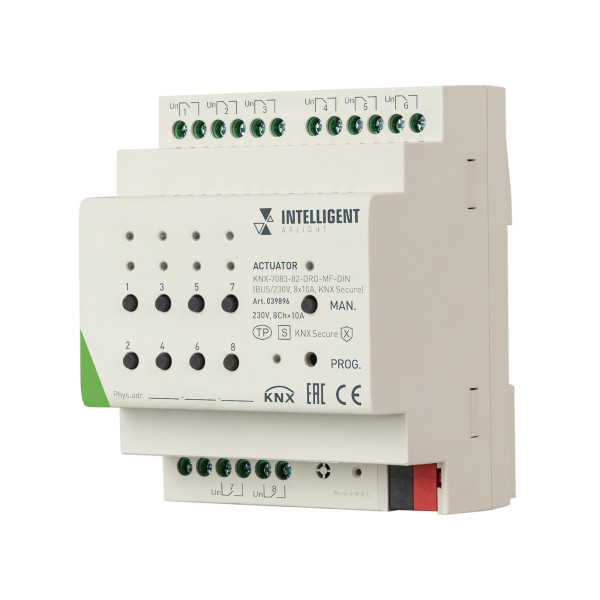 INTELLIGENT ARLIGHT Актуатор KNX-7083-82-DRO-MF-DIN (BUS/230V, 8x10А, KNX Secure) 039896