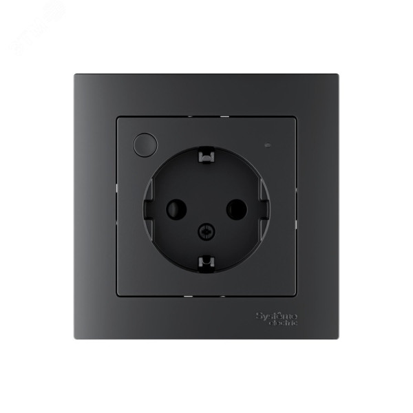 ATLASDESIGN SMART РОЗЕТКА с заземл., со шт., Zigbee, L+N, 16А, мех., КАРБОН ATN001045Z
