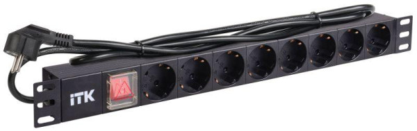 PDU 8 розеток нем. ст, с LED выкл,1U, шнур 2м вилка нем. ст PH12-8D1